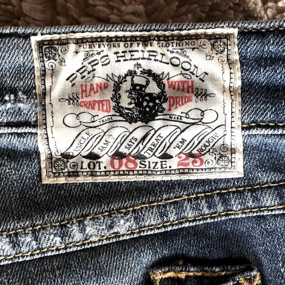 Vintage Lo Rise PRPS Distressed Skinny Jeans with Red Bandanna Accent - Picture 5 of 10